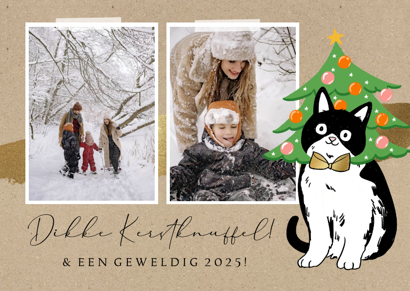 Kerstkaarten - Kerstkaart kerstknuffel fotokaart kraft illustratie kat