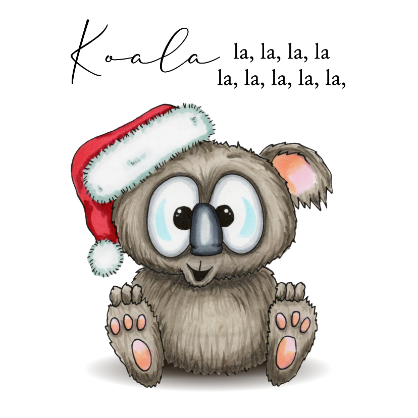 Kerstkaarten - Kerstkaart Koala met kerstmuts