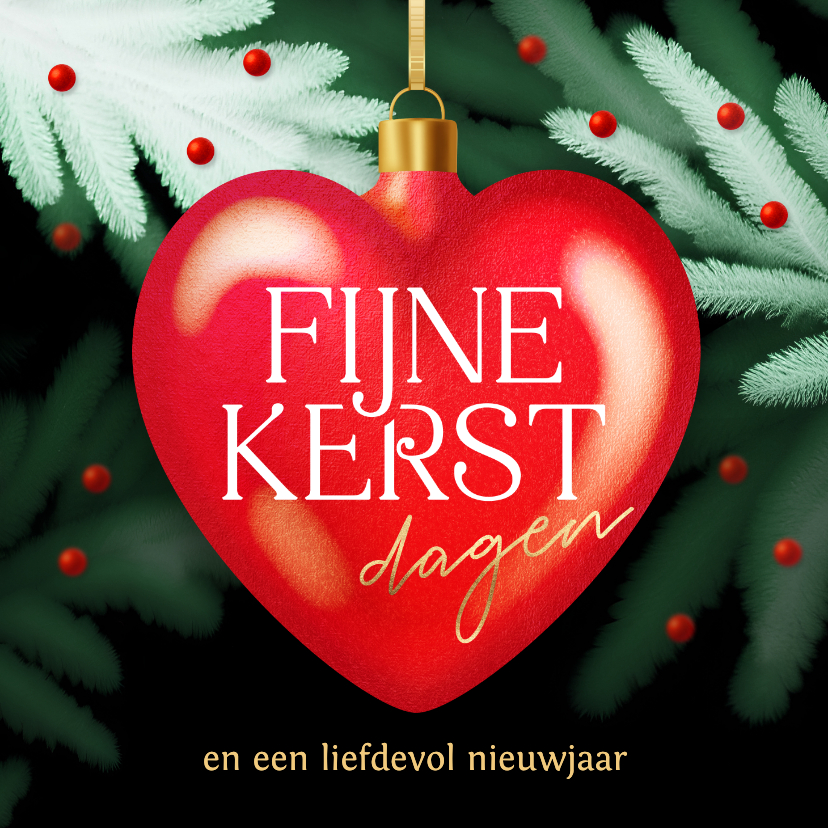 Kerstkaarten - Kerstkaart lief rood kerstbal hart