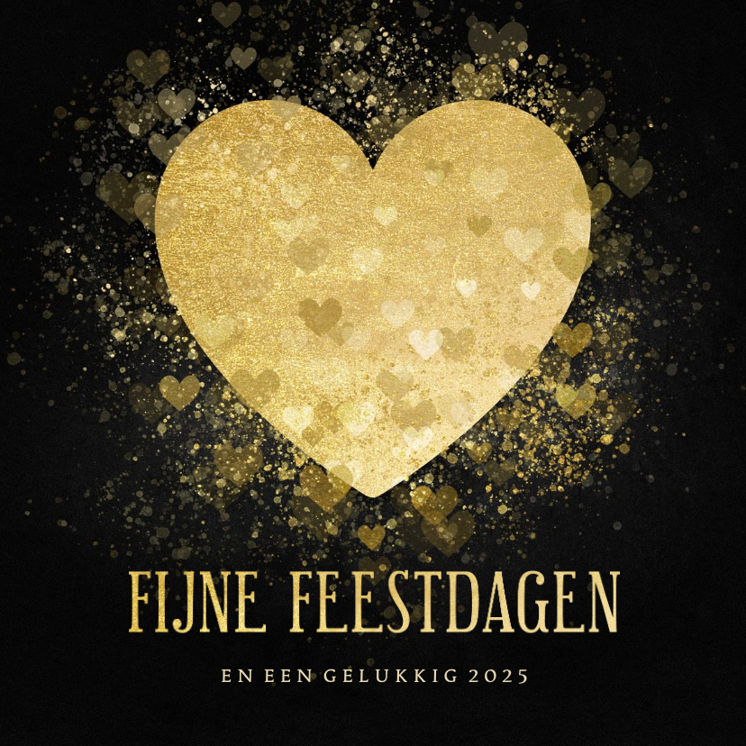 Kerstkaarten - Kerstkaart liefdevol gouden hart Fijne Feestdagen