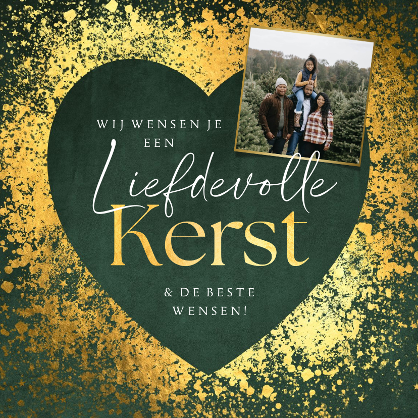 Kerstkaarten - Kerstkaart liefdevolle kerst hart goudlook velvet groen foto