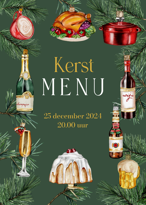 Kerstkaarten - Kerstkaart menu kerstbal food