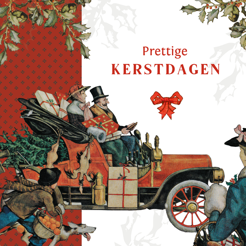 Kerstkaarten - Kerstkaart met antieke auto Anton Pieck