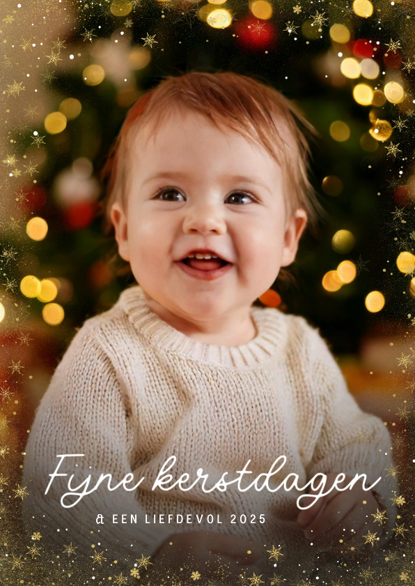 Kerstkaarten - Kerstkaart met eigen grote foto sterrenkader fijne dagen