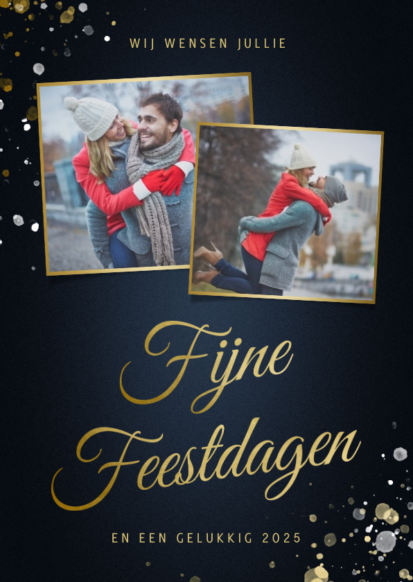 Kerstkaarten - Kerstkaart met fotos en spetters klassiek Fijne Feestdagen