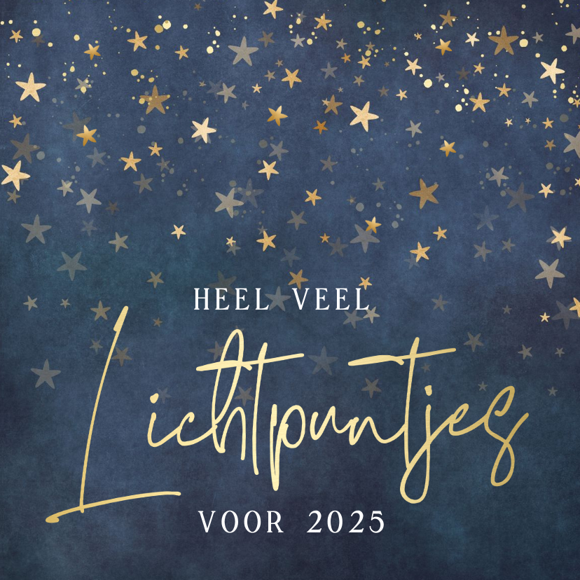 Kerstkaarten - Kerstkaart met gouden sterren veel lichtpuntjes voor 2025