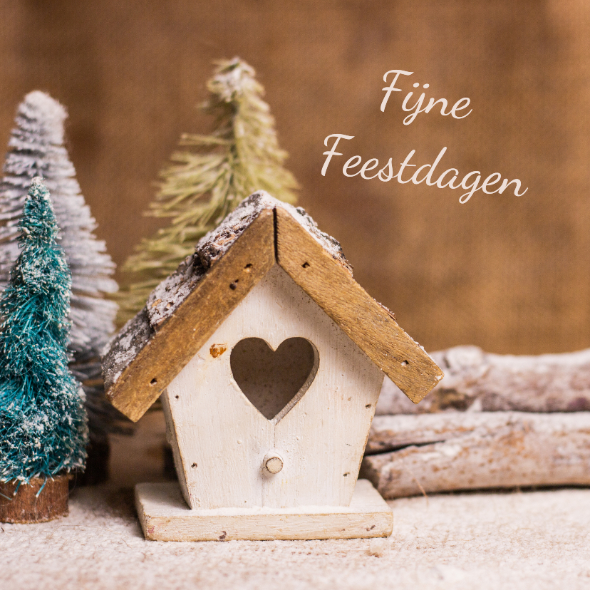 Kerstkaarten - Kerstkaart met houten huisje in een winterlandschap