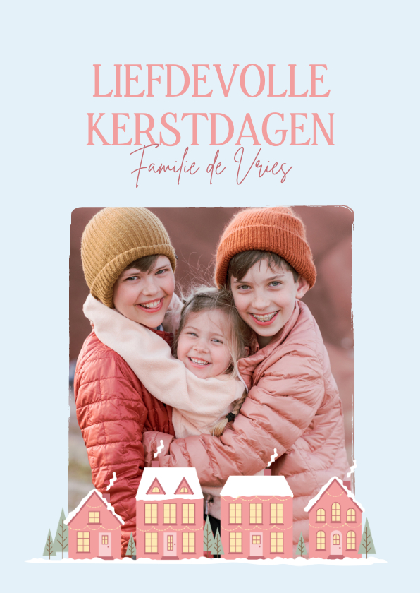 Kerstkaarten - Kerstkaart met huisjes en eigen foto