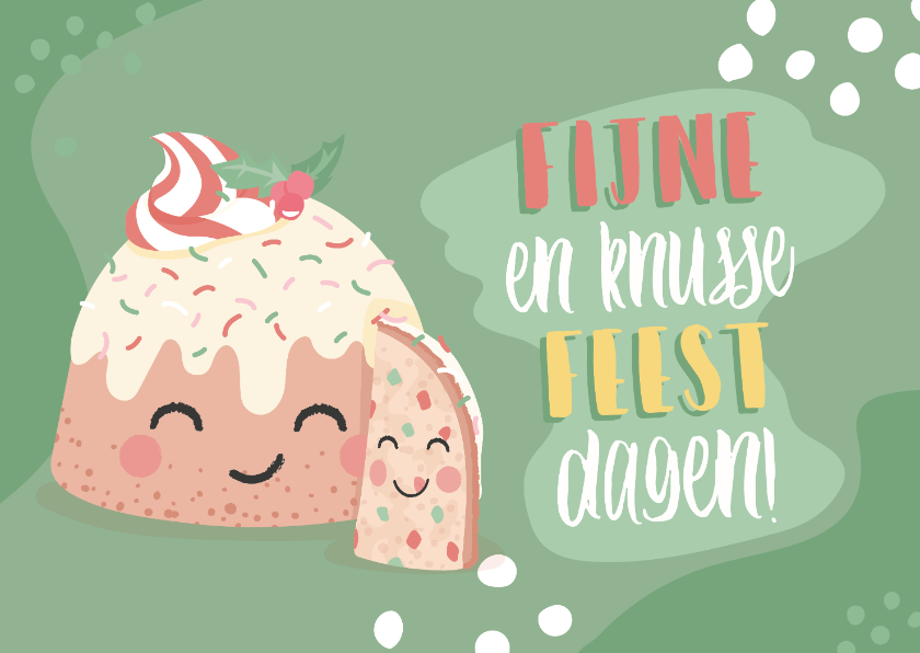 Kerstkaarten - Kerstkaart met illustratie van kerstbrood met gezichtjes