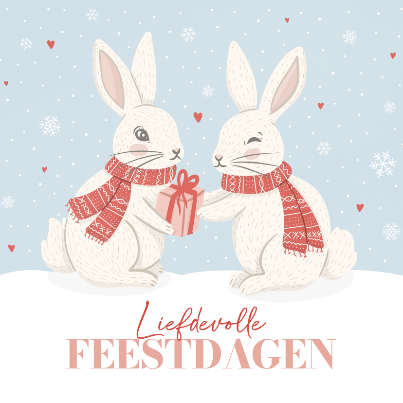 Kerstkaarten - Kerstkaart met konijnen in de sneeuw liefdevolle feestdagen