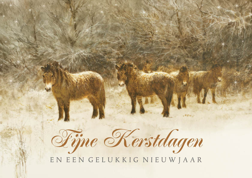 Kerstkaarten - Kerstkaart met kudde paarden in winterlandschap