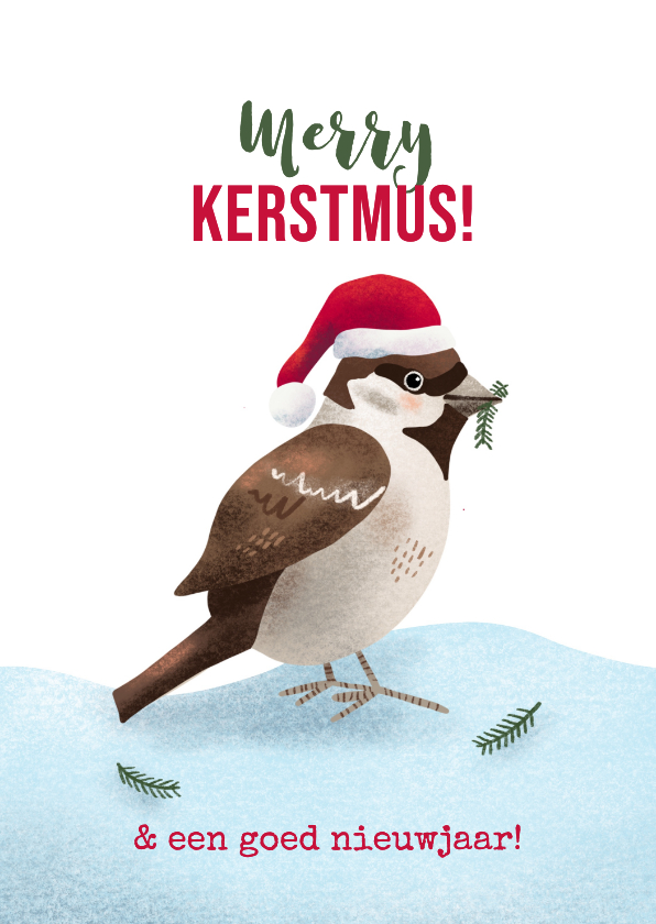 Kerstkaarten - Kerstkaart met mus en grapje: merry kerstmus