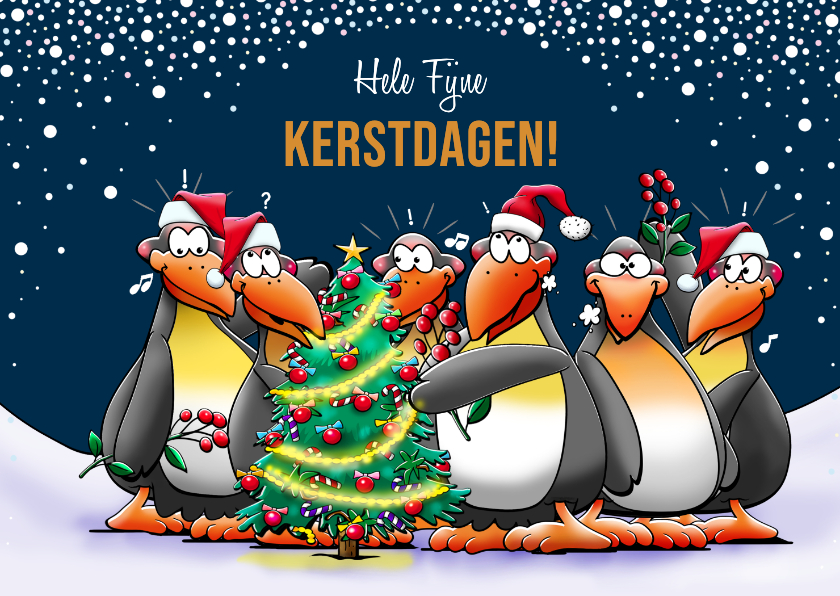 Kerstkaarten - Kerstkaart met pinguïns, die je hele fijne feestdagen wensen