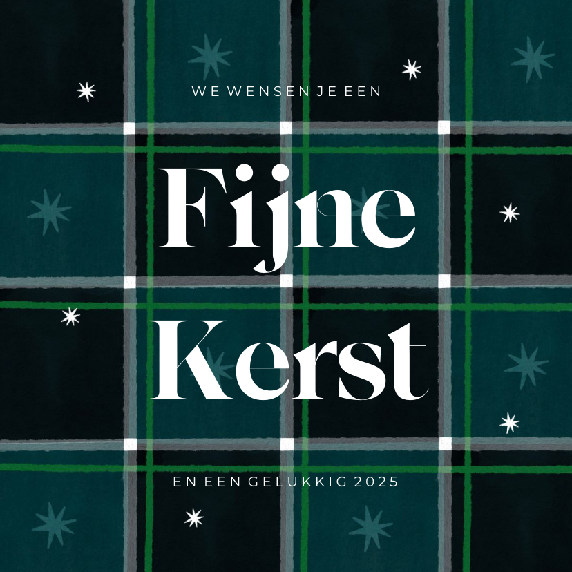 Kerstkaarten - Kerstkaart met plaid patroon fijne kerst groen sterren