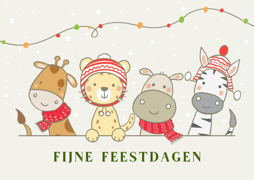 Kerstkaarten - Kerstkaart met safari dieren in kerstsfeer