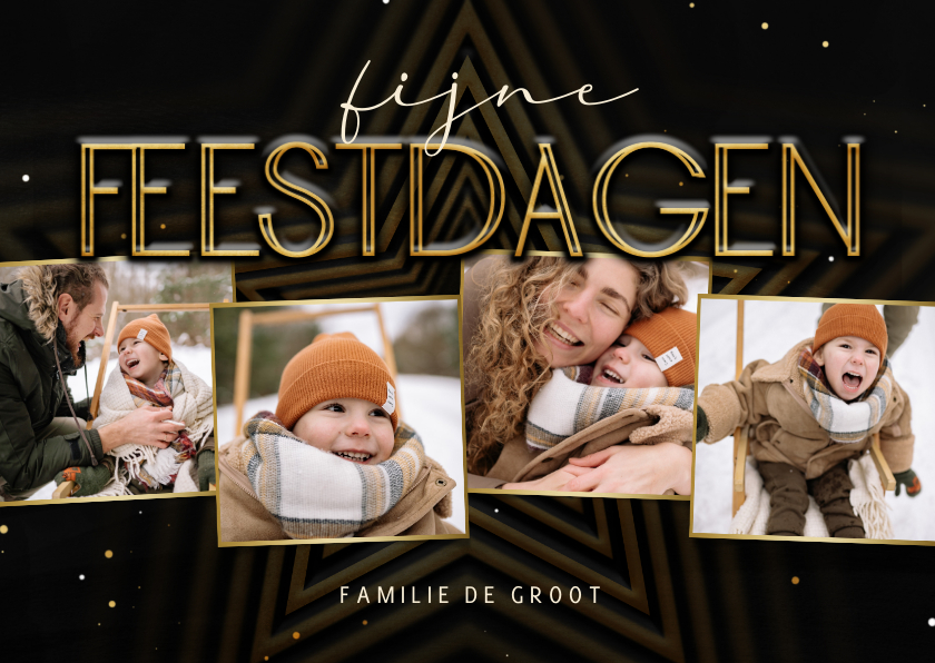 Kerstkaarten - Kerstkaart met ster fijne feestdagen fotocollage 