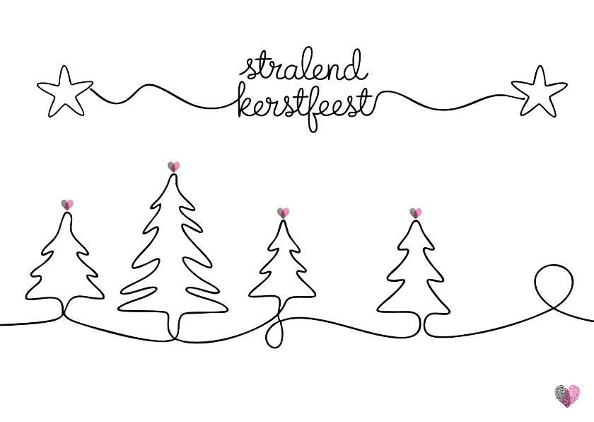 Kerstkaarten - Kerstkaart met tekening van kerstbomen en hartjes Huidfonds