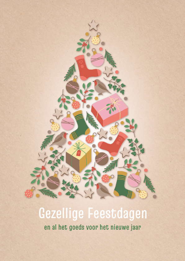 Kerstkaarten - Kerstkaart met vrolijke collage van kerstboom