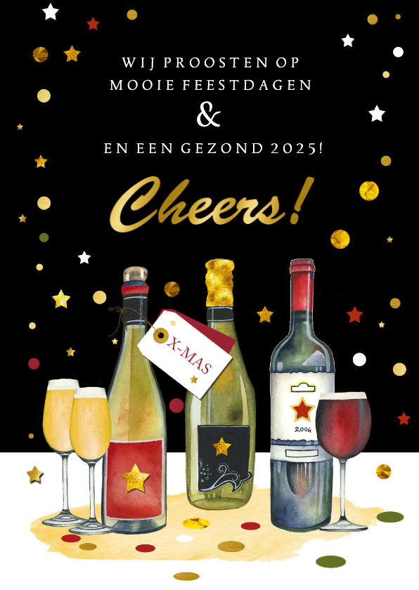 Kerstkaarten - Kerstkaart met wijnen cheers