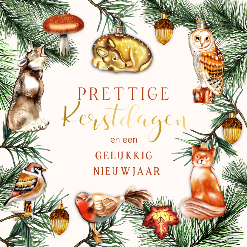 Kerstkaarten - Kerstkaart ornamenten met bosdieren