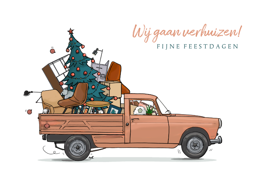 Kerstkaarten - Kerstkaart Pickup Peugeot 404 oranje