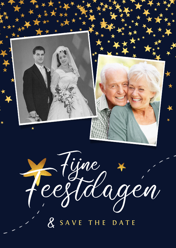 Kerstkaarten - Kerstkaart save the date jubileum sterren goud confetti foto