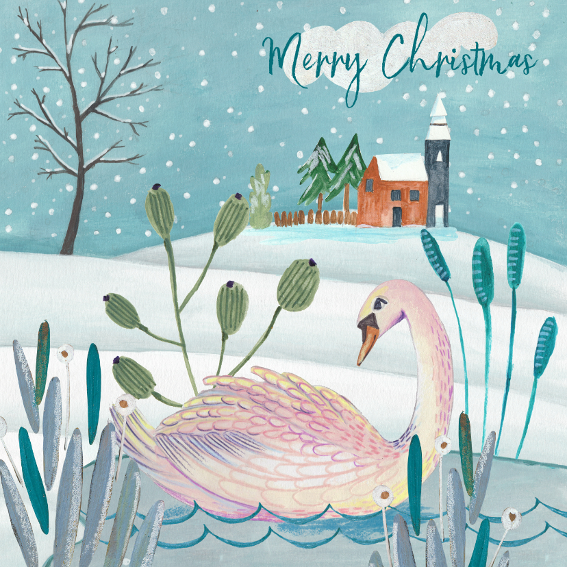 Kerstkaarten - Kerstkaart 'seven swans a swimming' illustratie