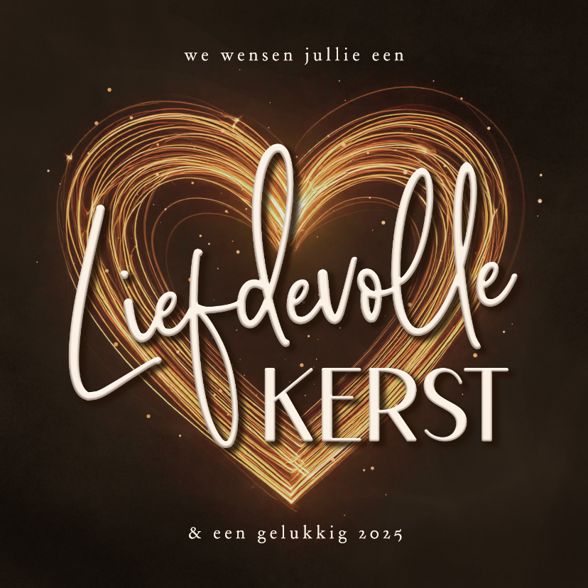 Kerstkaarten - Kerstkaart sprankelend hart liefdevolle kerst bruin