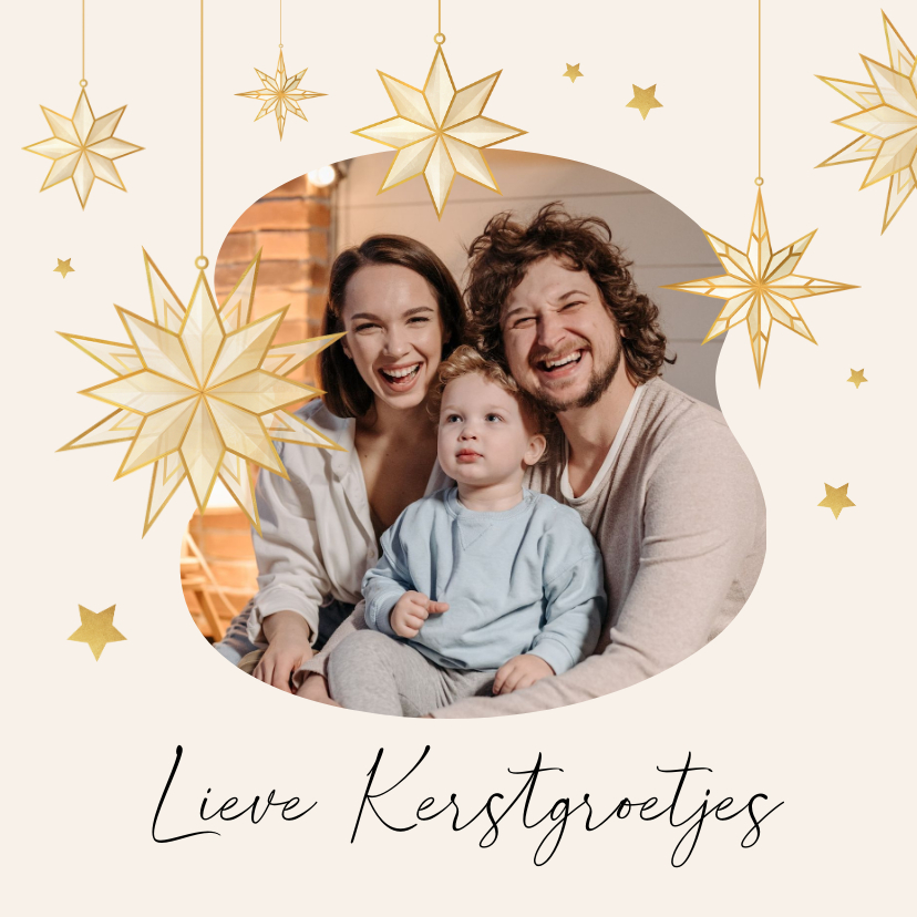 Kerstkaarten - Kerstkaart sterren goud lieve kerstgroetjes foto