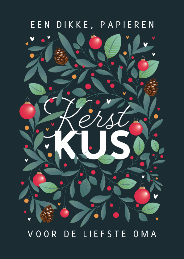 Kerstkaarten - Kerstkaart stijlvol illustratie kerstballen winter kus kerst