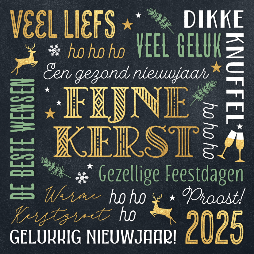 Kerstkaarten - Kerstkaart teksten goud en groen typografie