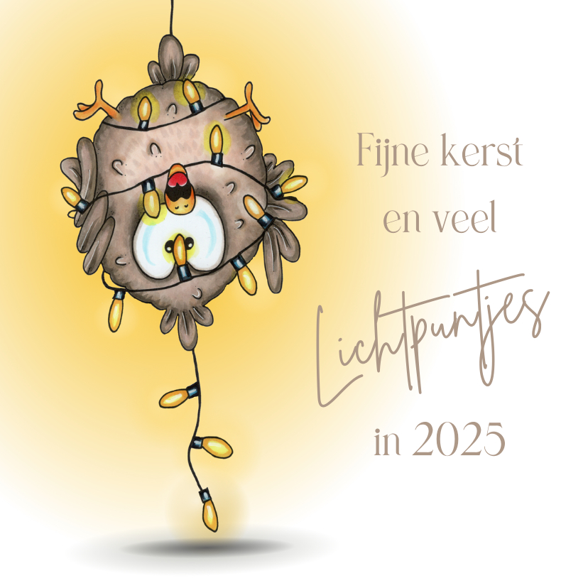 Kerstkaarten - Kerstkaart vogel met lichtpuntjes 