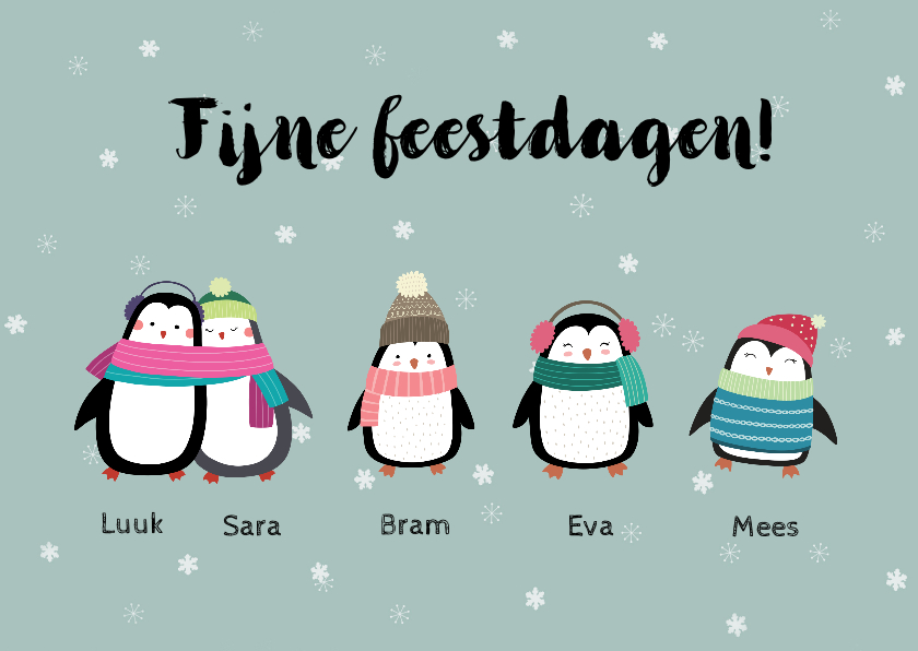 Kerstkaarten - Kerstkaart voor het hele gezin met pinguïns