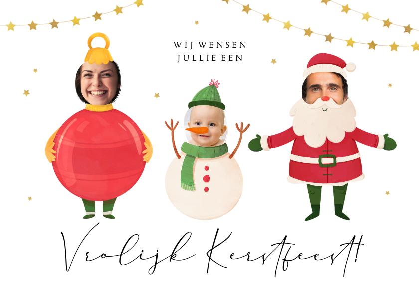 Kerstkaarten - Kerstkaart vrolijk kerstfeest grappig kerstman sneeuwpop bal