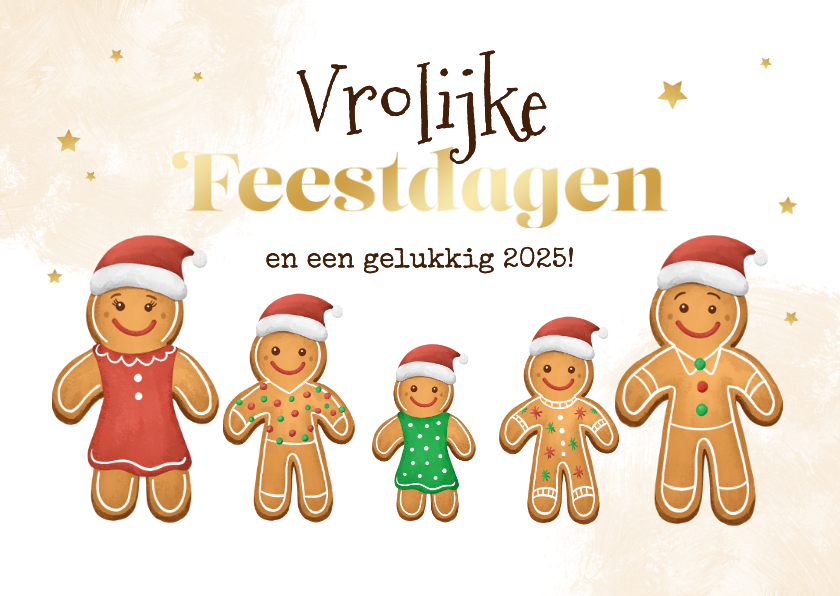 Kerstkaarten - Kerstkaart vrolijke feestdagen gingerbread familie