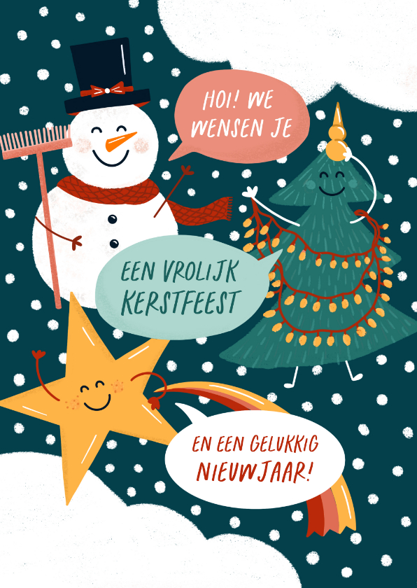 Kerstkaarten - Kerstkaart vrolijke figuren 