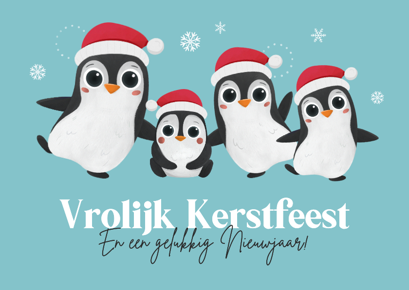 Kerstkaarten - Kerstkaart vrolijke kerstdagen pinguïns kerstman sneeuw