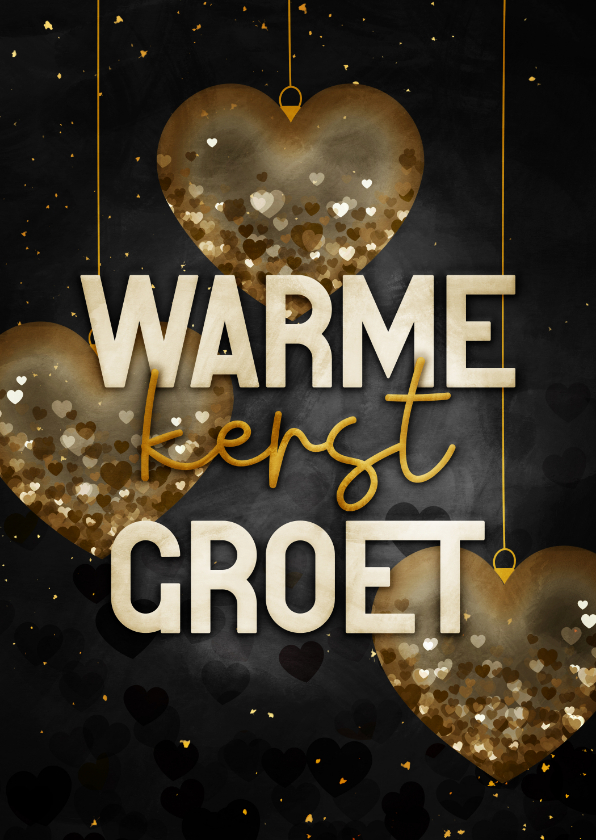 Kerstkaarten - Kerstkaart warme kerstgroet met hartjes kerstballen