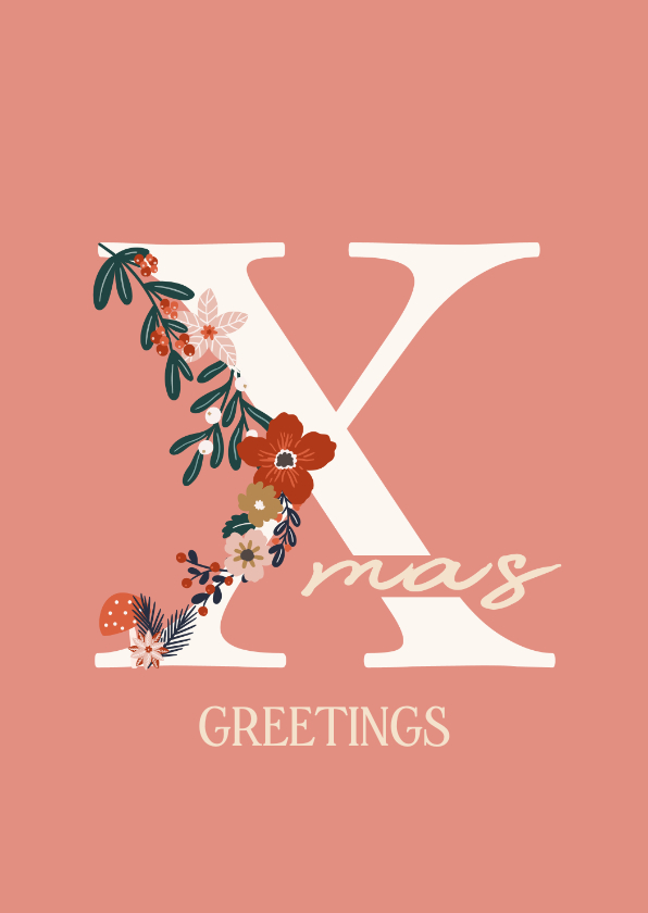 Kerstkaarten - Kerstkaart Xmas greetings bloemen