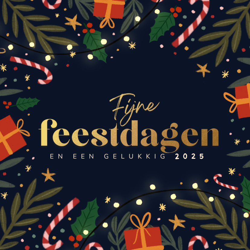 Kerstkaarten - Kerstkaart zuurstokjes en takken vierkantje