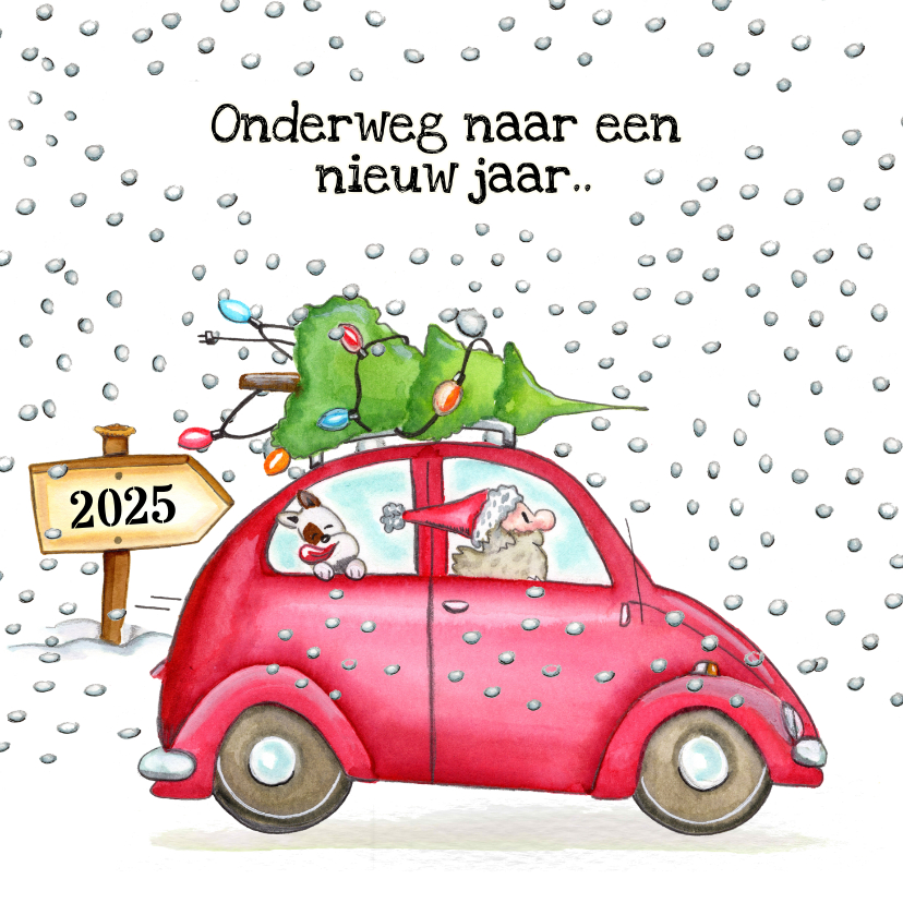 Kerstkaarten - Kerstkaarten auto onderweg