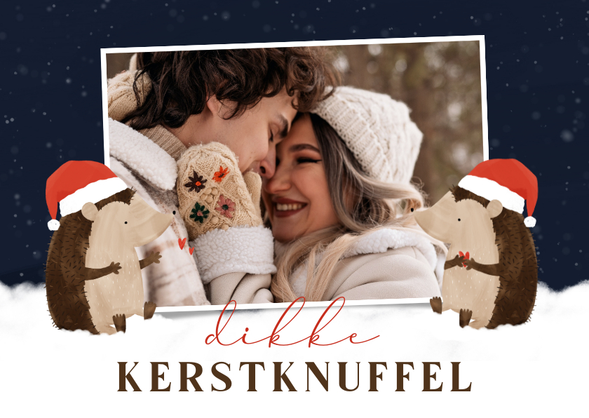 Kerstkaarten - Kerstkaartje dikke kerstknuffel egeltjes en foto 