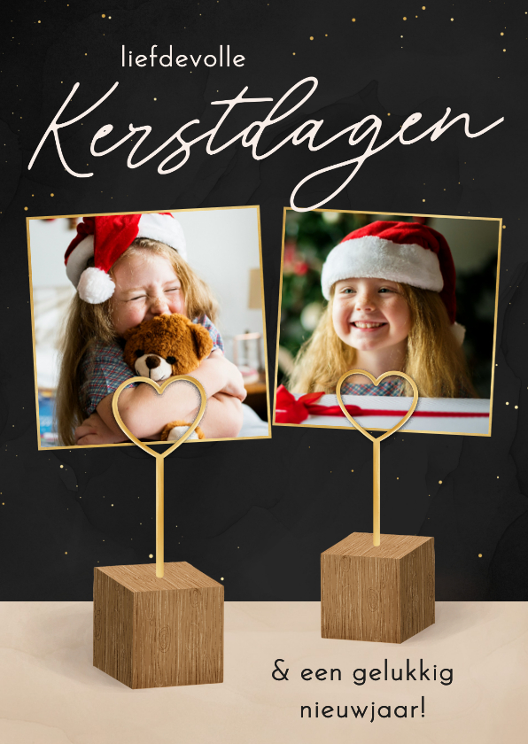 Kerstkaarten - Kerstkaartje met houden fotohouders hartje twee foto's