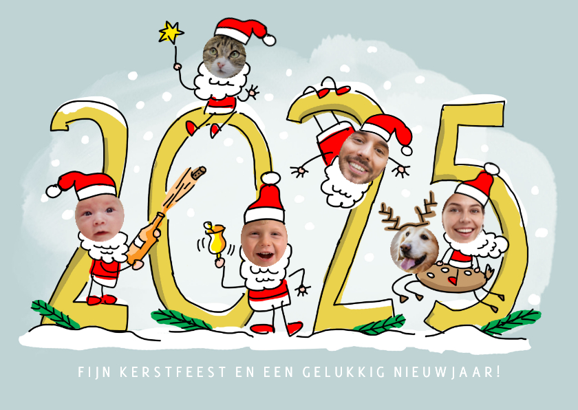 Kerstkaarten - Kerstmannetjes fotocollage met 6 foto's