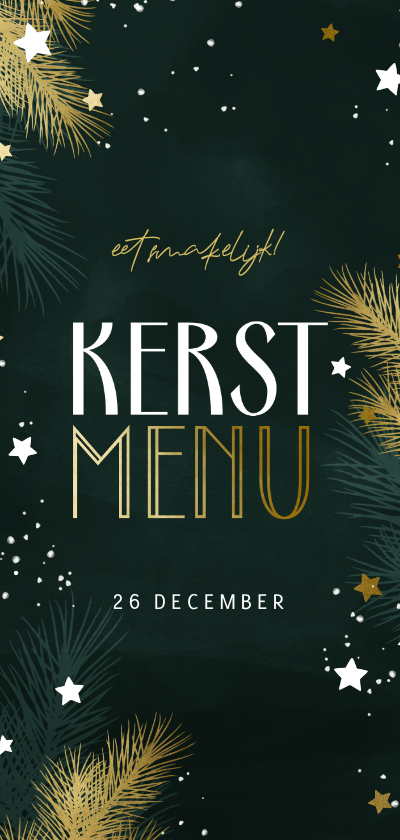 Kerstkaarten - Kerstmenu met kersttakjes en gouden sterren