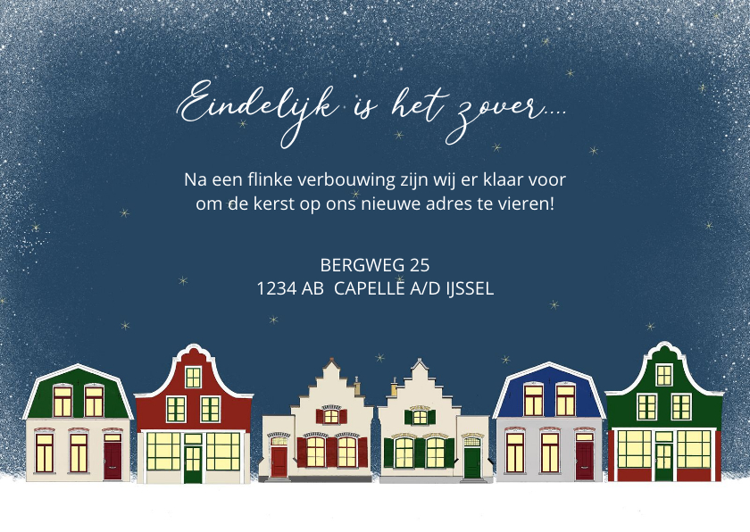 Kerstkaarten - Kerstverhuiskaart met Hollandse huisjes