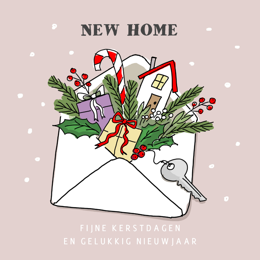 Kerstkaarten - Kerstverhuiskaart met new home in een envelop