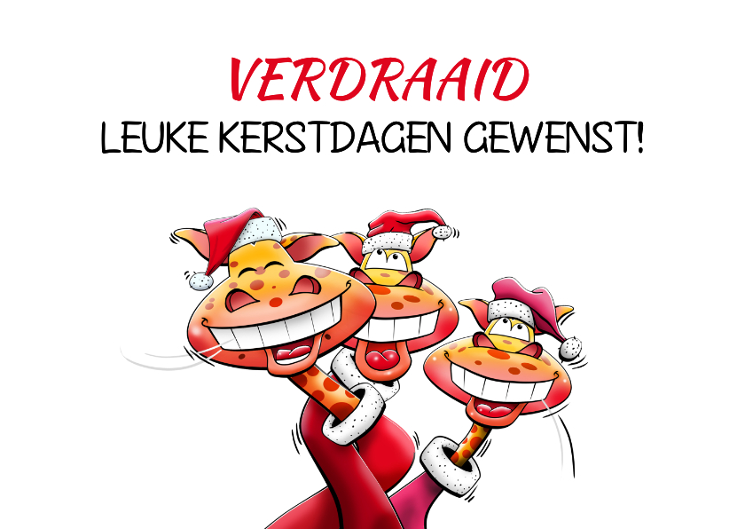 Kerstkaarten - Leuke kerstkaart met drie giraffen met verdraaide nekken