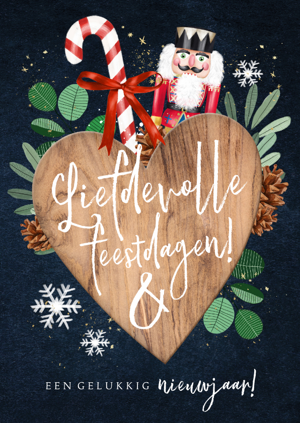 Kerstkaarten - Liefdevolle kerstkaart kerst elementen notenkraker hart ster