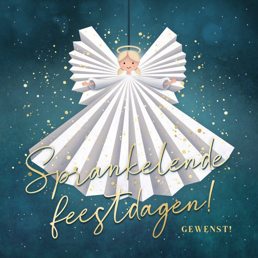 Kerstkaarten - Lieve kerstkaart met illustratie van engel met glitters